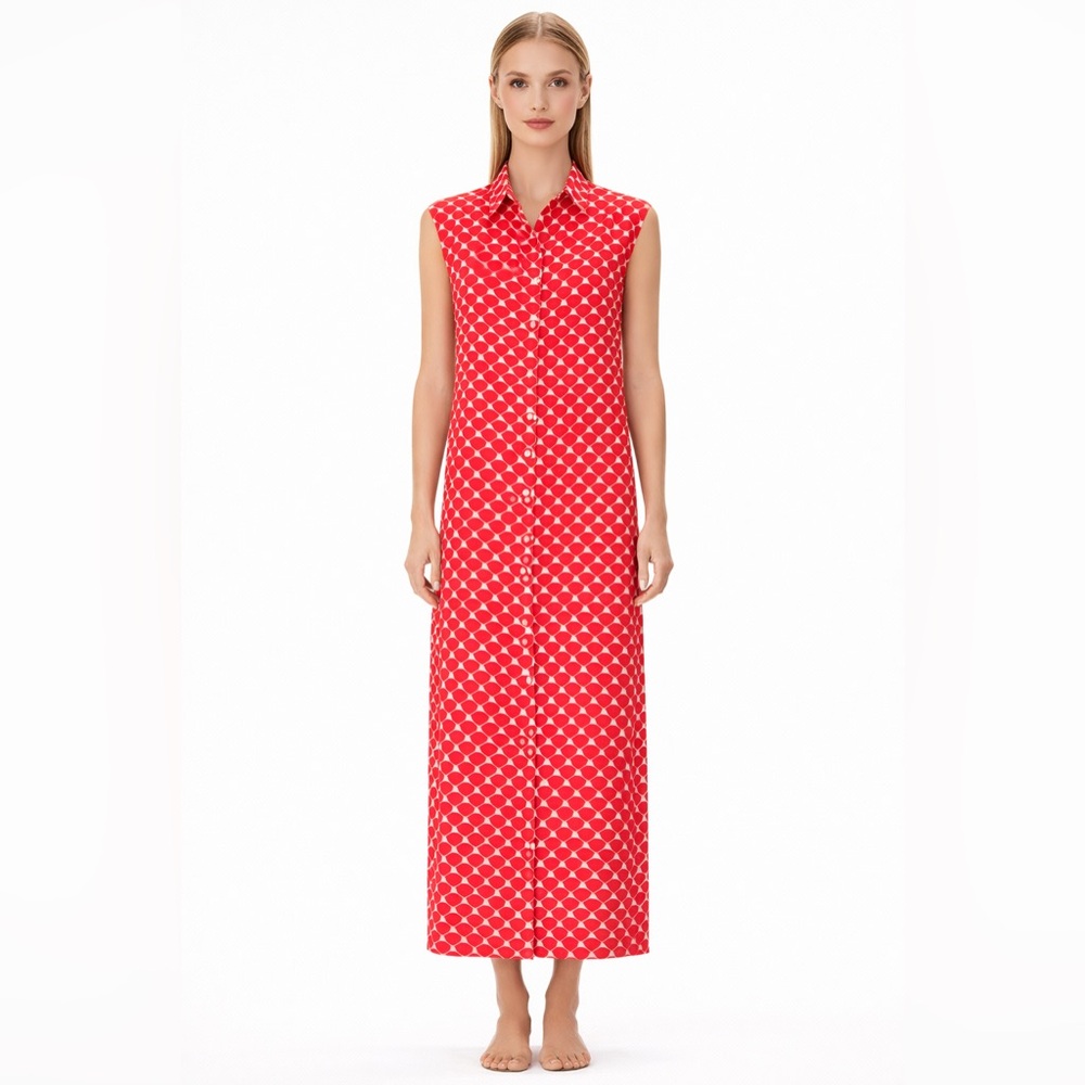 Club Monaco Silk Sleeveless Shirt Dress Red